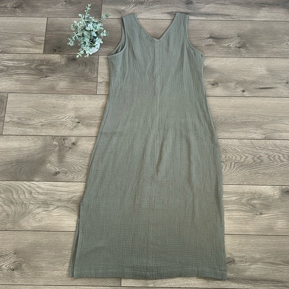 BRIGGS Sleeveless Olive Green Dress 100% Cotton Gauze Size Small - Picture 5 of 5